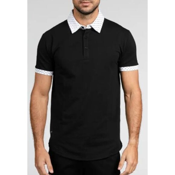 BYLT Lux Black Polo with Polka Dot Collar NWT Sz. XL - Picture 1 of 5